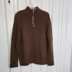 Polo Jeans Company Men's Cotton Brown Quarter-Zip Sweater Large Heavy Thick